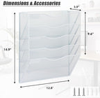 EASEPRES 5 Pocket Mesh Hanging Wall File Organizer, Wall Mounted Mail Paper Document Folder Holder, Clipboard Storage Organization Magazine Rack with Nametag Label for Office Home School, White