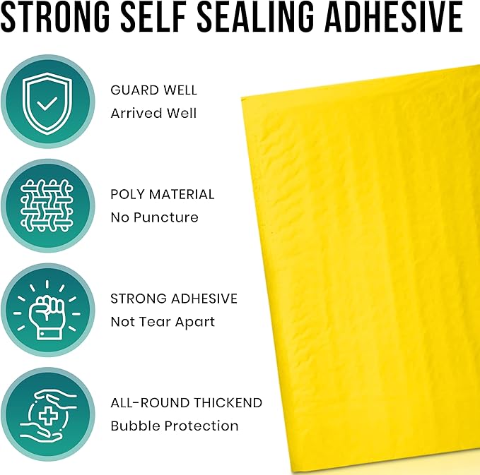 Levex - #000 4" x 8" [5 Pack] Yellow Poly Bubble Mailers, Padded Envelope Mailers, Packing Envelope & Mailing Bags for Shipping