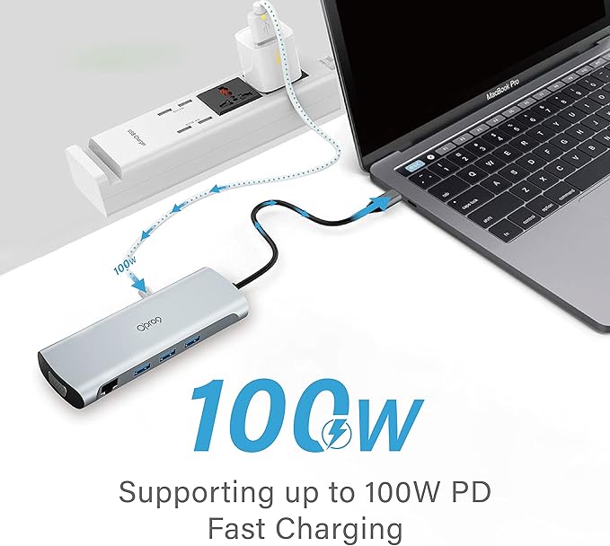 Opro9 10-in-1 USB C Hub Multiport Adapter, Laptop Docking Station Dual 4K HDMI / 1080P VGA, USB 3.0, PD 100W, Gigabit Ethernet, SD/TF Card Reader, 3.5mm Audio Jack, for Windows & MacBook PC, Laptops