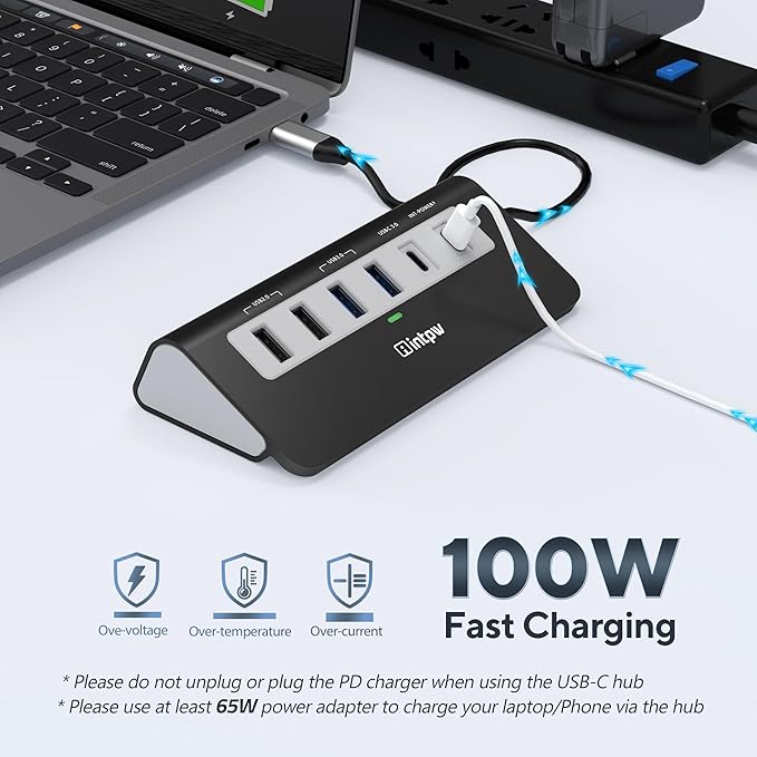 USB C Hub, INTPW 9-in-1 USB Multiport Adapter with 4K HDMI, PD 100W, USB-C and 2 USB A 3.0 5Gbps, 2 USB A 2.0, SD/TF Card Reader, Aluminum USB Hub for Laptop, iPhone 16/15 Series, MacBook, iPad