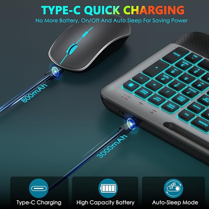 JOYACCESS Wireless Keyboard and Mouse Combo Backlit - Compact Quiet Keyboard with RGB Mouse, Rechargeable, Portable Cordless Keyboard Mouse Set for Mac, Windows, Laptop (Space Gray)