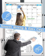 XBoard Magnetic Mobile Whiteboard, Double Sided Magnetic Dry Erase White Board on Wheels, Large Portable Easel with Stand and Aluminium Frame for Home School Office (Calendar 48x36-Inch)