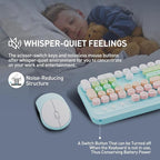Wireless Keyboard and Mouse Set, 105 Round Keys Full-Size Cute Colorful Keyboard and Mouse with Retro Typewriter for PC/Mac/Laptop/Tablet/Computer/Windows Light Blue