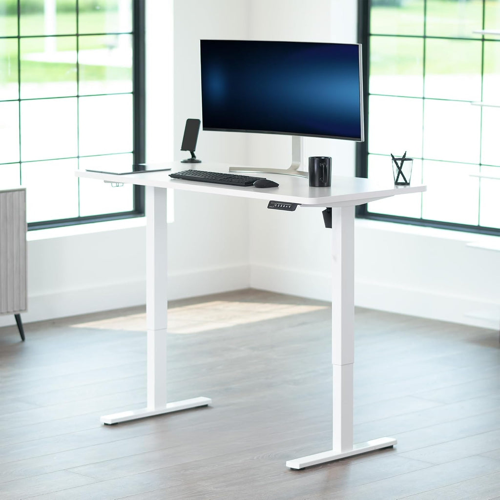 VIVO Electric 55 x 28 in Standing Desk, Memory Height Adjustment, 1B Series, One-Piece White Top, White Frame, DESK-KIT-1W55W