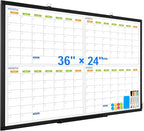36" x 24" Magnetic Dry Erase Calendar Whiteboard, 4 Month Calendar White Board Planner, Black Aluminum Frame Wall Mounted Board for Office Home and School