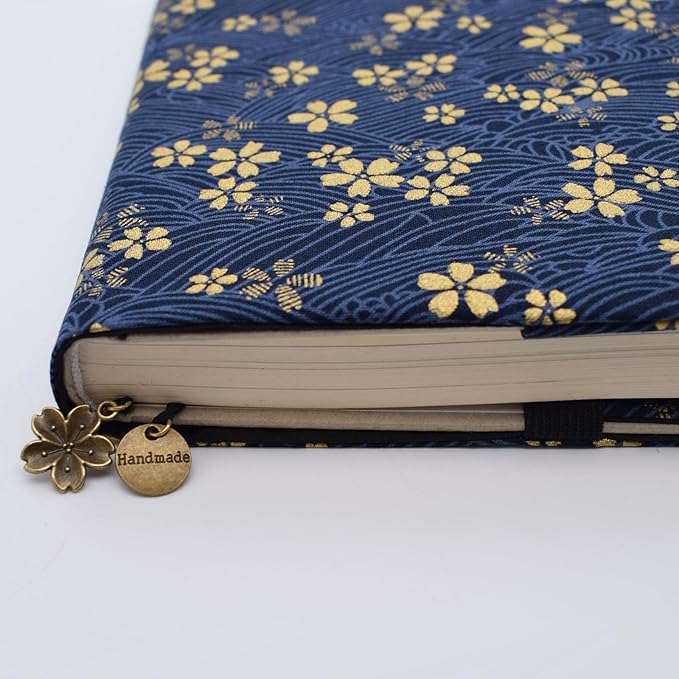 BLBMH A5 Book Cover for Paperbacks Adjustable Fabric Book Jacket Cover Protector Fit for 5.5x8.3 inch Hardcover Softcover Book Novels Notebook -Blue Cherry Blossoms 8.3in