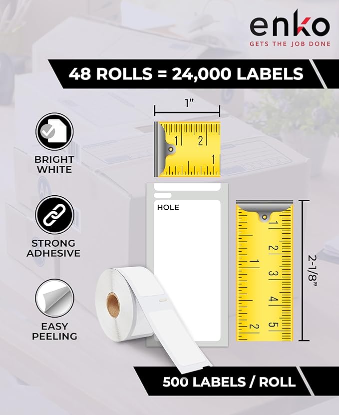 enKo Compatible for Dymo 30336 Labels (1 x 2-1/8 inches) - 48 Rolls, 24,000 Labels for Dymo LabelWriter 450 Turbo Printer and 4XL - Direct Thermal Address, Shipping and Barcode Label