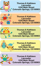 Owls Seasonal Rolled Personalized Return Address Mailing Labels with Dispenser, Set of 500, 5 Designs, Small ¾ x 2½ Inch Size, Custom Self-Adhesive Sticker Roll, by Colorful Images