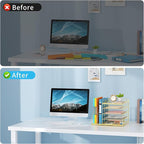 Marbrasse Desk Organizer with File Holder, 5-Tier Paper Letter Tray, Mesh Desk Organizers and Accessories with Magazine Holder, Desktop Organizer and Storage for Office Supplies (Gold)