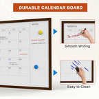 Comix Dry Erase Calendar Whiteboard for Wall,Magnetic Dry Erase White Board with Brown Wood Frame, 36 * 24 inches Decorative Planner Board for Office, Kitchen, School, Home