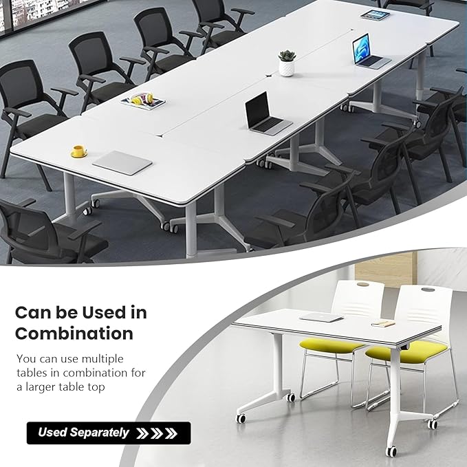 Conference Table Folding Conference Table, Modern Conference Room Table White Meeting Table Flip Top Large Mobile Training Table, Mobile Training Seminar Table for Office Classroom (4pack 70.8in)