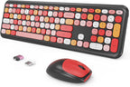 Wireless Keyboard and Mouse Combo, Colorful Ergonomic Full Size Retro Low-Noise Keyboard with Cute keycaps, Compatible with Windows, PC, Perfer for Home and Office Keyboards (Black)