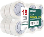 HERKKA Clear Packing Tape, 18 Rolls Heavy Duty Packaging Tape for Shipping Packaging Moving Sealing, Thicker Clear Packing Tape, 1.88 inches Wide, 65 Yards Per Roll, 1170 Total Yards