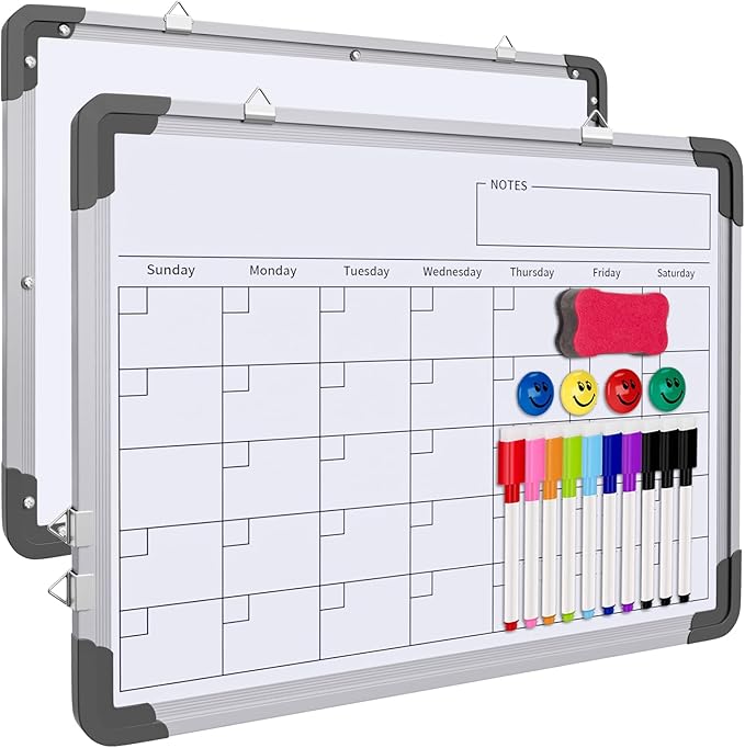 2 Pcs Dry Erase Calendar Whiteboard for Wall, Polegas 16" X 12" Magnetic White Board Board, Small Wall Monthly Double Sided Boards Student, Home, Office (White)