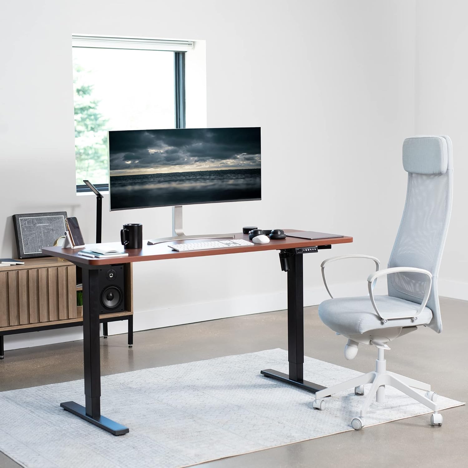 VIVO Electric 60 x 24 in Standing Desk, Memory Height Adjustment, 1B Series, One-Piece Dark Walnut Top, Black Frame, DESK-KIT-1B6D
