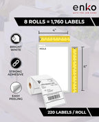 enKo Compatible Zebra 4x6 Label/Dymo Labels 1744907 (4 x 6) for Dymo Labelwriter 4XL Shipping Zebra Direct Thermal Printer (8 Rolls, 1760 Labels)