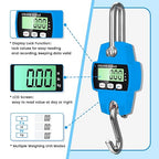 Digital Hanging Scale, 1102lb Crane Scale, 500kg Blue Digital Electronic Weighing Scale with LCD Display for Hunting, Outdoor, Bass Fishing, Big Game, Farm