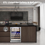 COWSAR Wine Cooler Refrige ETL Approved 24inch Wine Fridge Freestanding or Built-in Wine Refrigerator 5.1Cu.Ft Wine Fridge Under Counter Stainless Steel Wine and Beverage Refrigerator with Glass Door