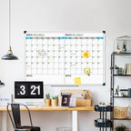 XBoard Magnetic Calendar Whiteboard 48" x 36" - 2 Month Dry Erase Board, White Board + Colorful Calendar Board, Silver Aluminium Framed Monthly Planning Board