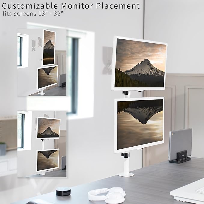 VIVO Dual Vertically Stacked LCD Monitor Desk Mount, Extra Tall Heavy Duty Adjustable Stand for 2 Ultrawide Screens up to 34 inches, 22 lbs Capacity, White, STAND-V002TW