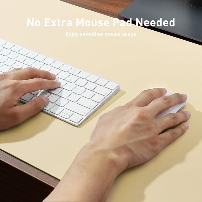 Aothia Leather Desk Pad Protector, Mouse Pad, Office Desk Mat, Non-Slip PU Leather Desk Blotter, Laptop Desk Pad, Waterproof Desk Writing Pad for Office and Home (23.6" x 13.7", Soft Yellow)