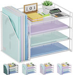 Marbrasse Desk Organizer and Accessories，4-Tier Paper Letter Tray Organizer with File Holder，Desk Accessories & Workspace Desktop Organizers for School Home Office Supplies (White)