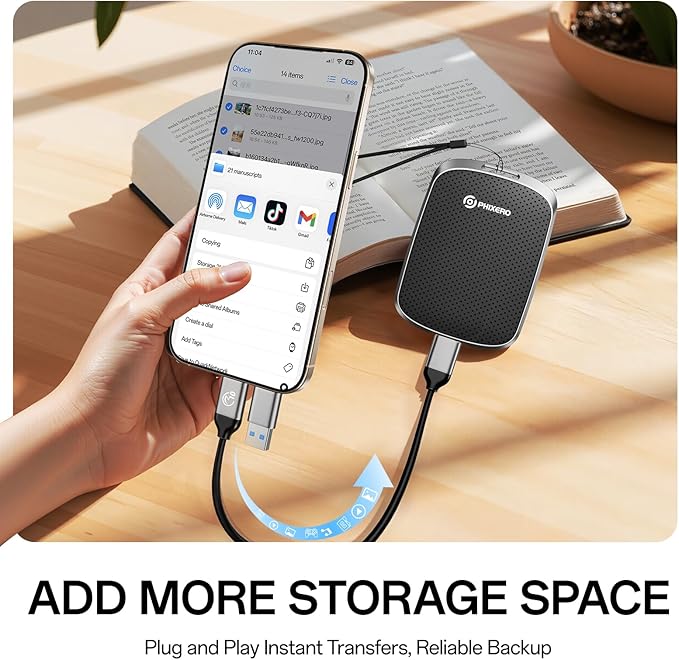 PHIXERO P5PLUS Portable SSD 512GB Up to 550MB/s, USB 3.2 Gen 2 External Solid State Drive，USB C to C&A for Smartphone，Tablet，PC，Labtop (Black)