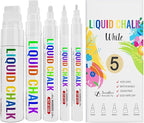 White Chalk Markers For Chalkboard, Liquid Chalk Markers Erasable 5 Variety Pack - 1mm Ultra Fine Tip, 3mm Fine Tip, 6mm Medium, 10mm Bold, 15mm Jumbo For Blackboard, Car Window, Signs, Glass, Bistro