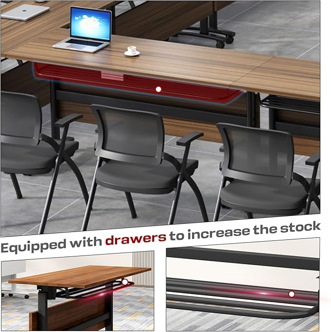 Folding Conference Table,Mobile Conference Room Tables Rolling Meeting Table with Caster Wheels,Flip Top Mobile Training Table,Foldable Rectangle Seminar Tables for Office,Classr (6pack, 61in)