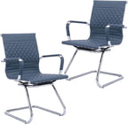 Office Guest Chairs Reception Chairs Waiting Room Chairs Set of 2 Conference Room Chair with Mid Back, Modern PU Leather Desk Chairs, Navy