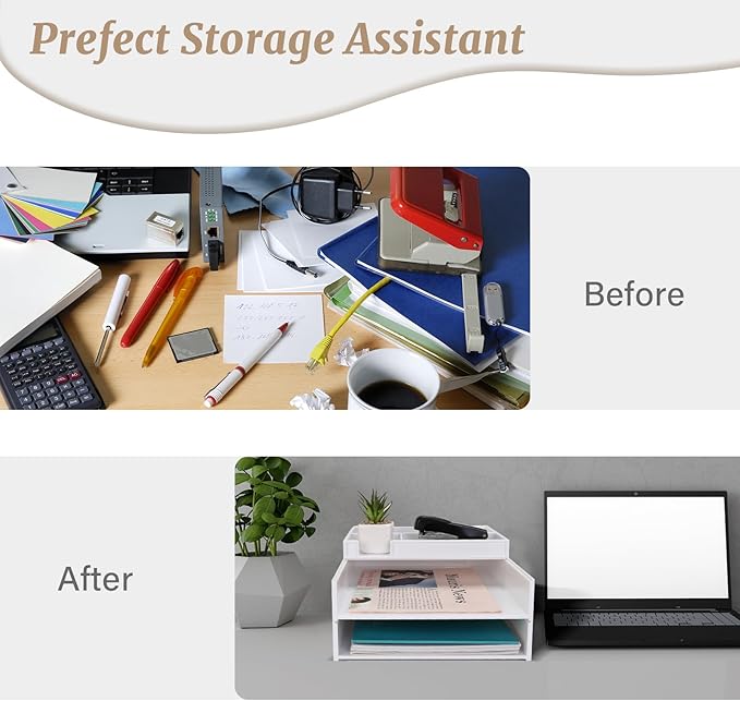 Stackable Letter Tray, 3 Pcs A4 Paper Tray, Desk Document File Organizer Set, Plastic Desk Paper Tray Organizer for A4 Paper Magazine, Receipts, Office Supplies,White