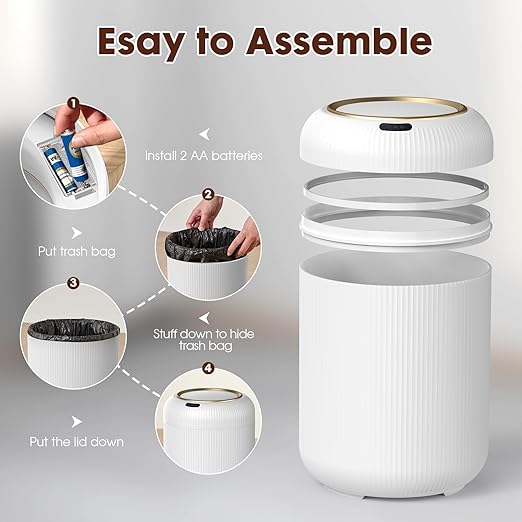 Procade Motion Sensor Trash Can with Lid, 3 Gallon Electric Bathroom Garbage can, Small White Wastebasket Touchless Trash Bin,Automatic Mini Trashcan for Bedroom,Toilet, Office, rv, Living Room