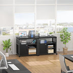 Unikito Lateral File Cabinet, Locking Office Filing Cabinets with Socket and USB Charging Port, Modern Rolling Printer Stand with Storage for A4, Letter Size and File Folders, Black