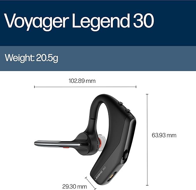 POLY HP Voyager Legend 30 - Bluetooth Monaural Headset - Discreet Boom & 4 Noise-Canceling Mics, WindSmart Technology, All-Day Comfort, Seamless Connectivity, Smart Sensors & Call Controls, Black