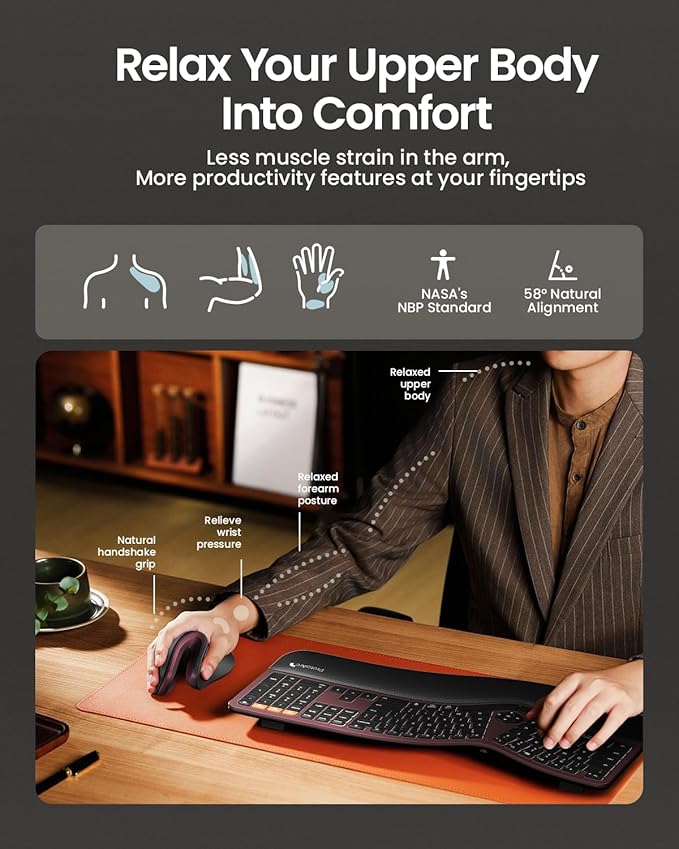 ProtoArc Ergonomic Vertical Mouse, EM11 NL Rechargeable Wireless Mouse Bluetooth, Ergo Mice with 3 Multi-Device for PC/Notebook/Laptop, 2.4GHz Optical Mice for Windows, Mac OS, Wine Red