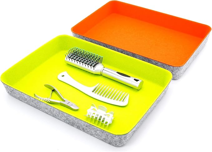 Welaxy 2-piece Office desk drawer organizer tray letter-size documents A4 paper book file Folder Holder storage bins (Orange + Green)