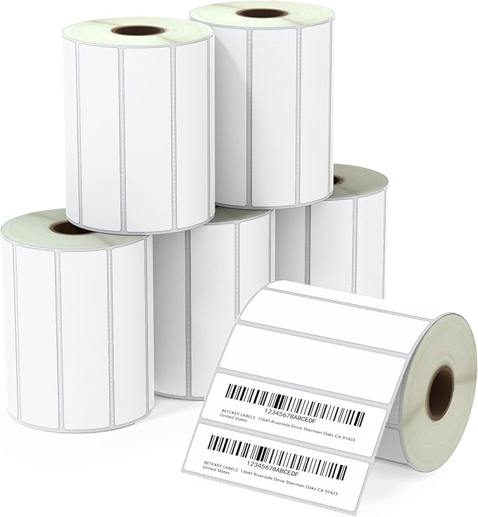 BETCKEY - 4" x 1" (102 mm x 25 mm) Multipurpose Labels Compatible with Zebra & Rollo Label Printer,Premium Adhesive & Perforated [6 Rolls, 8250 Labels]