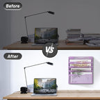 EASEPRES 5 Pocket Mesh Hanging Wall File Organizer, Wall Mounted Mail Paper Document Folder Holder, Clipboard Storage Organization Magazine Rack with Nametag Label for Office Home School, Light Purple