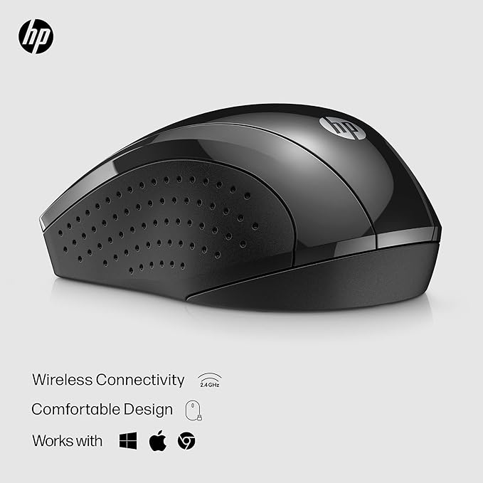 HP X3000 G2 Wireless Mouse - Ambidextrous 3-Button Control, & Scroll Wheel Multi-Surface Technology, 1600 DPI Optical Sensor Win, Chrome, Mac OS Up to 15-Month Battery Life (‎28Y30AA#ABA, Black)