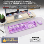 Wireless Keyboard and Mouse Set, 104 Round Keys Full-Size Cute Colorful Keyboard and Mouse with Retro Typewriter for PC/Mac/Laptop/Tablet/Computer/Windows Purple