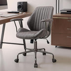 Mid Century Modren Office Chair - Mid Back Swivel Executive Chair with Lumbar Support,Ergonomic Computer Desk Chair with Wheels,Faux Lether Suede Task Chair,350lbs (Grey, Mid Back)