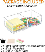 Acrylic 2in1 Sticky Note Holder A Versatile Desk Organization Solution for Office Home School Post Bank Dispenser for 3"x3" Memo (DP002)