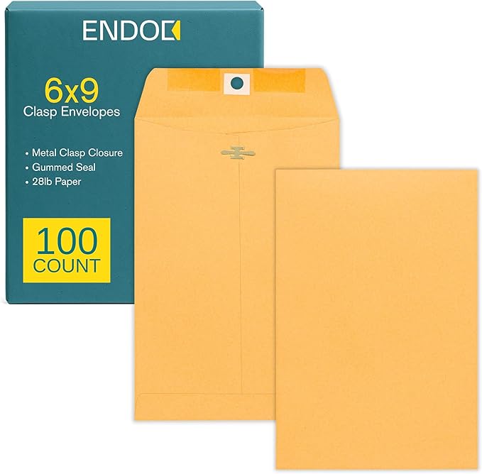 6x9 Clasp Envelopes – 100 Pack Brown Kraft Catalog Envelopes with Clasp Closure & Gummed Seal – 28lb Heavyweight Paper Mailing Manila Envelopes for Home, Office, Business, Legal or School