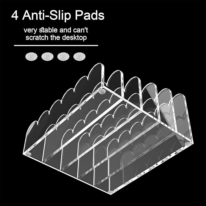 YAGELI 2 Pack 5-Slot Acrylic Mail Organizer for Desktop – Scalloped Clear Document Sorter, Vertical File Holder for Office/Home, Space-Saving Desk Organizer for Letters, Bills, Stationery