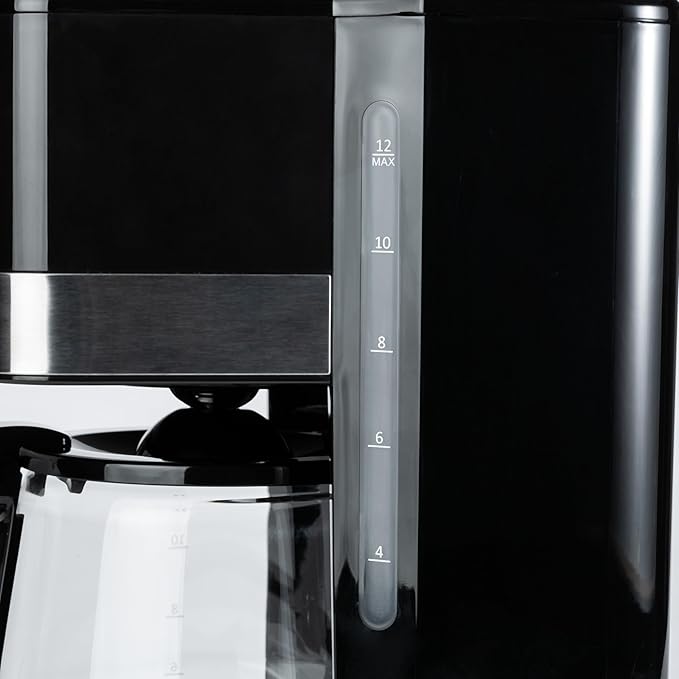 Amazon Basics Programmable 12 Cup Drip Coffee Maker, Coffee Machine with Glass Coffee Pot (1.9 Qt), Auto Shut-off, Touch Screen, Auto Pause, Removable Filter Basket, Black & Silver