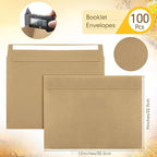 Crtiin 100 Pcs 9 x 12 Open End Booklet Envelopes 80 lb 120gsm Catalog Envelopes with Closure for Mailing Catalog Financial Document Magazine Pamphlet Business(Kraft Paper Color)