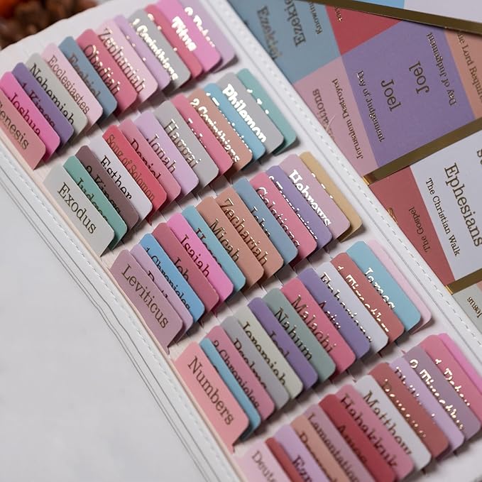 UPAFEXXI-Laminated Bible Tabs (Gold Foil Embossed Lettering), Bible Tabs for Women and Men, Reposition Large Print Stickers, Easy to Read and Apply, 80Chapters Labels for Easy Navigation