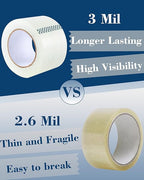 Lichamp Heavy Duty Packing Tape 12 Rolls, Wide Packaging Tape, 3 in. x 90 Yd., 3 Mil Thick, Clear, Commercial Grade Carton Packaging Tape Refills, Shipping, Mailing, Moving Supplies & Storage