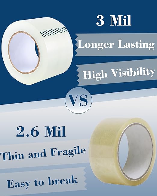 Lichamp Heavy Duty Packing Tape 6 Rolls, Wide Packaging, 3 in. x 90 Yd., 3 Mil Thick, Clear, Commercial Grade Carton Packaging Tape Refills, Shipping, Mailing, Moving Supplies & Storage
