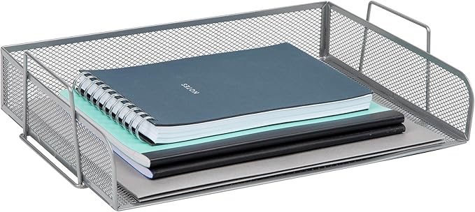 Mind Reader Stackable Paper Tray, Desktop Organizer, File Storage, Office, Metal Mesh, 13.25" L x 9.75" W x 6.25" H, 2 Pcs., Silver
